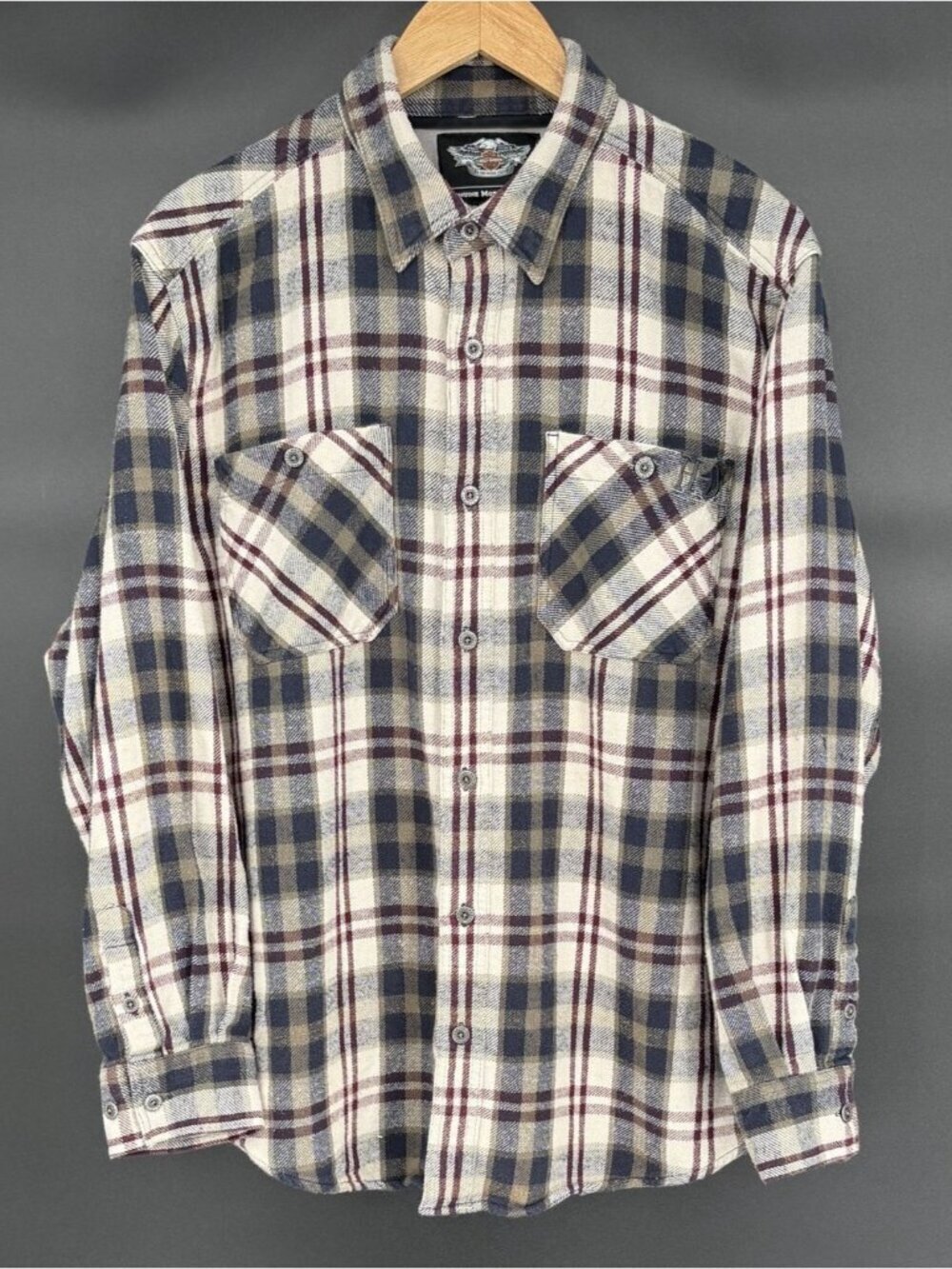 Harley-Davidson Mens Plaid Flannel Button Up Shirt XL Embroidered Logo 2012